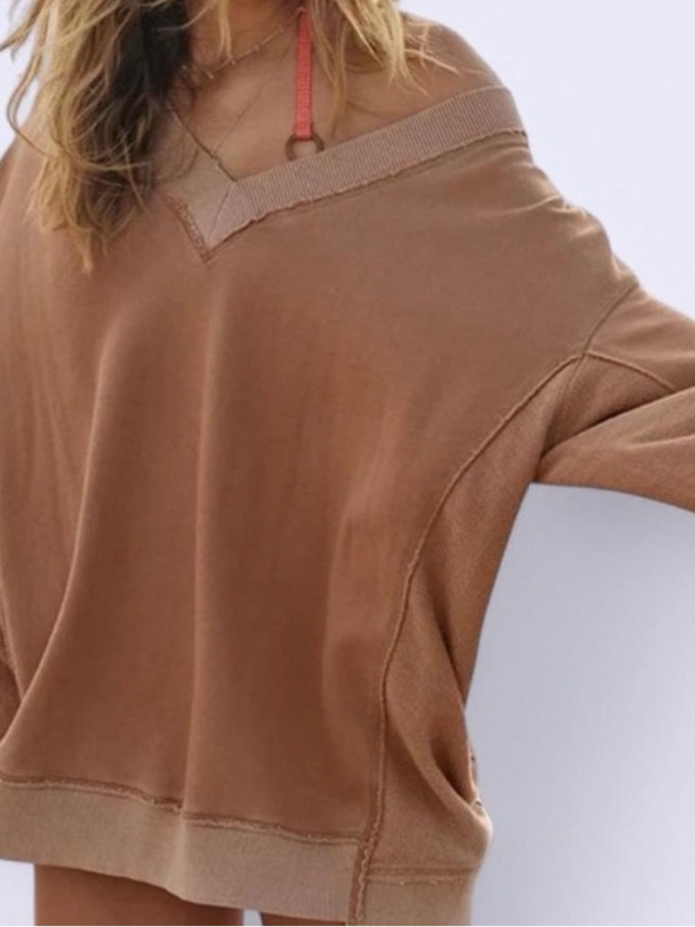 aerie tan v neck oversized sweater size xl